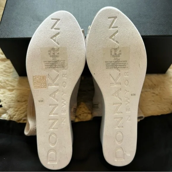 NEW Sz 6 Donna Karan Riviera Peep Toe Platform Sandal Stret Fly Knit Taupe - Picture 4 of 8